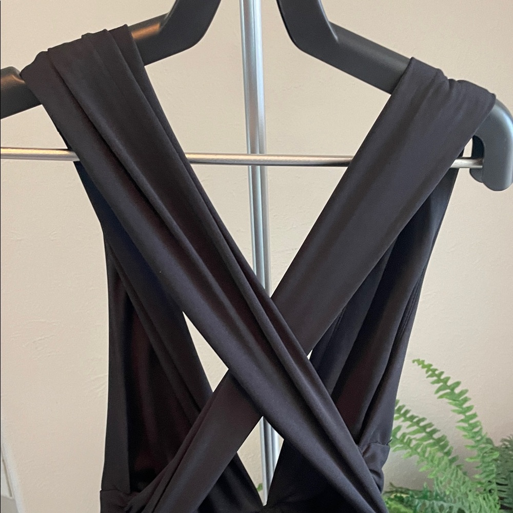 White House Black Market Black Plunging Neckline with Crisscross Low Back Dress - Picture 6 of 6